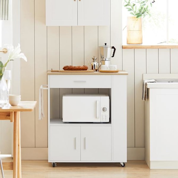 SoBuy Pöytäkaappi pyörillä Tarjoiluvaunu Kärry FKW113-WN White
