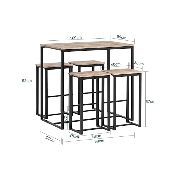 SoBuy Matgrupp Barbord och 4 stolar Köksbord Matbord OGT15-N Wood