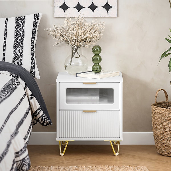 SoBuy Sengebord med 2 skuffe Sofabord Sidebord FBT123-W