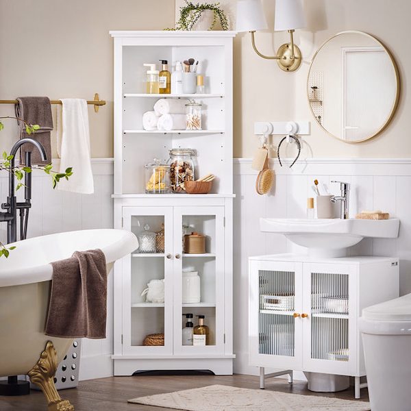 SoBuy Hjørneunderskab Underskab til håndvask 2 låger BZR115-II-W Sink cabinet(on wall)