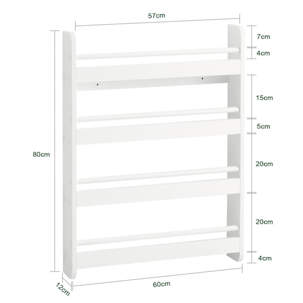 SoBuy,väggmonterat Barnhylla, vit, Testad för 24 kg, KMB08-K-W L80*B12*A60cm