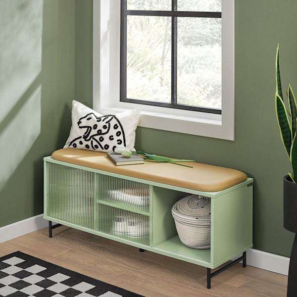 SoBuy Skobænk Skoskab Skoholder med sæde Entrébænk FSR115-GR Green Bench