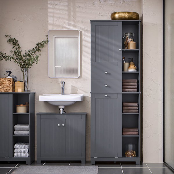 SoBuy kylpyhuone kaappi Pyykkikaappi pyykkikorin BZR104-DG Grey High cabinet