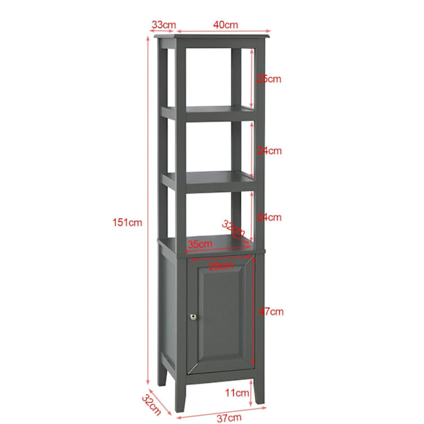 SoBuy Korkea kaappi Kylpyhuone Kapea kulmakaappi FRG205-DG Grey High cabinet