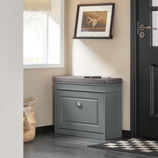 SoBuy Skobænk med hynde og fack Skoskab Skoreol FSR82-K-HG Gray L60*B24*H52cm