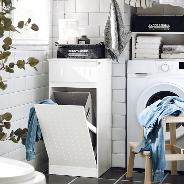 SoBuy kylpyhuone kaappi Pyykkikaappi pyykkikorin kanssa BZR110-W Laundry cabinet