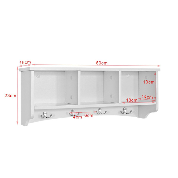 SoBuy Knagerække med 3 vitrinlåger og 4 kroge Væghylde FRG48-W Längd 60 cm