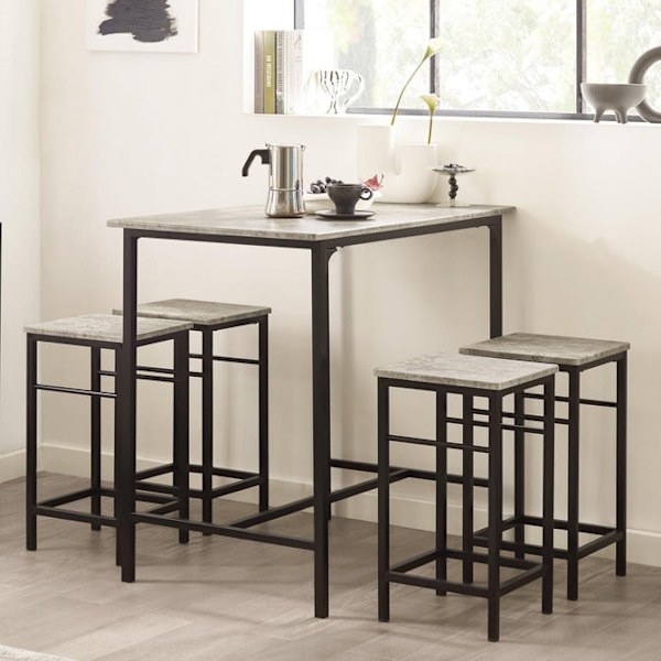 SoBuy Baaripöytä ja 4 jakkaraa, Ruokailuryhmä, OGT11-HG Grey Table with 4 stools