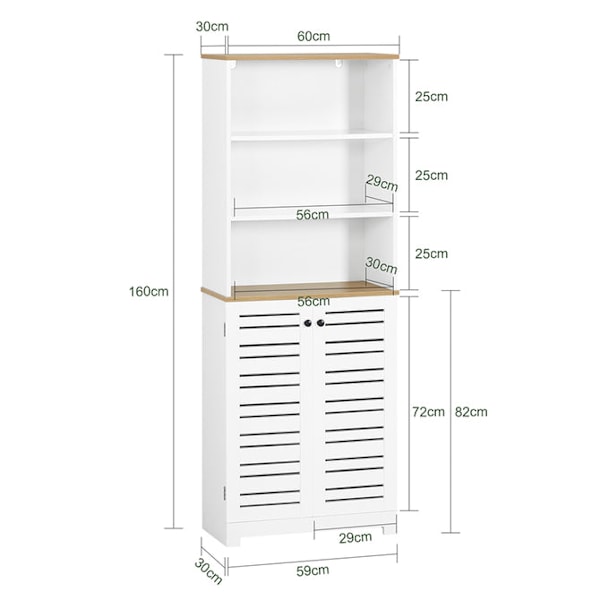 SoBuy Högskåp,Badrumsskåp,Badrumshylla,BZR44-W High cabinet (2 doors)