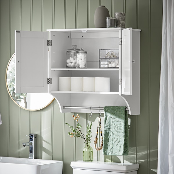SoBuy kylpyhuone kaappi Seinäkaappiin pyyhetelineellä BZR84-W white Wall cabinet with 2 doors