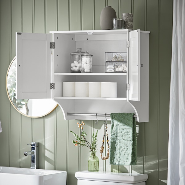 SoBuy Vægskab badeværelse Overskab med 2 låger BZR84-W white Wall cabinet with 2 doors