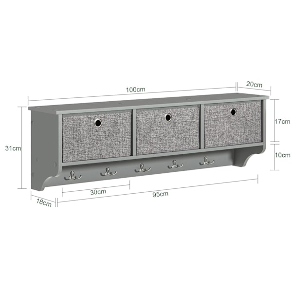 SoBuy Seinähylly Vaatekaappi 5 koukkua Hattuteline FRG282-HG Gray