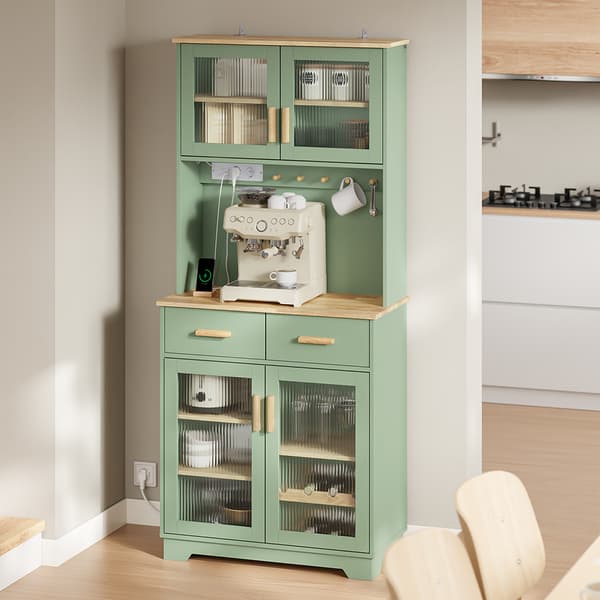 SoBuy Sideboard med 4 glasdøre, grøn, 78×38×180 cm, FSB108-E-GR