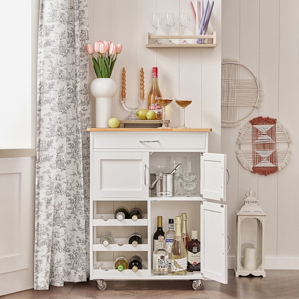 SoBuy Køkkenskab med hjul, Køkkenøer, Køkkenvogn  FKW45-WN White 67 x 37 x 87 cm