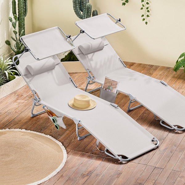 SoBuy, solstol, mobil stol, hopfällbar strandstol, OGS48-MIx2 Beige 2 Pieces