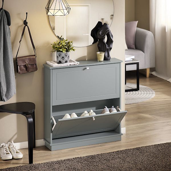 SoBuy Skoskåp med 2 fack Hallmöbel med förvaring FSR99-HG White L76*B18*79cm