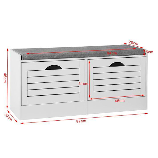 SoBuy Bänk med 2 fack, Skobänk med dyna Hallmöbler FSR62-W