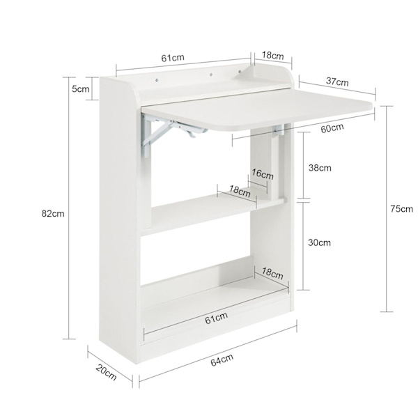 SoBuy Pladsbesparende klapbord 2 hylder skrivebord reol FWT92-W White