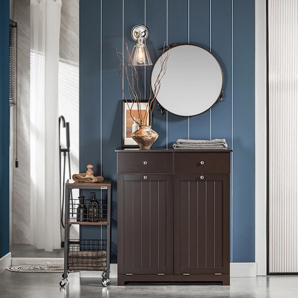 SoBuy Kylpyhuone kaappi pyykkikori Pyykkikaappi Ruskea BZR33-BR Brown