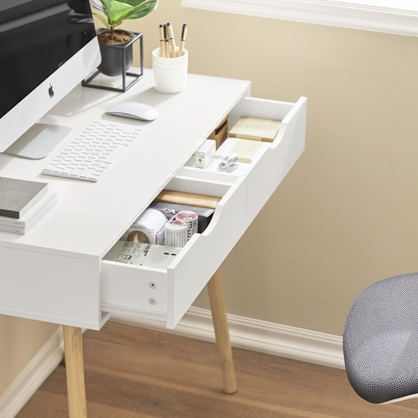 SoBuy Skrivebord med 2 skuffer Computerbord hvid FWT40-WN