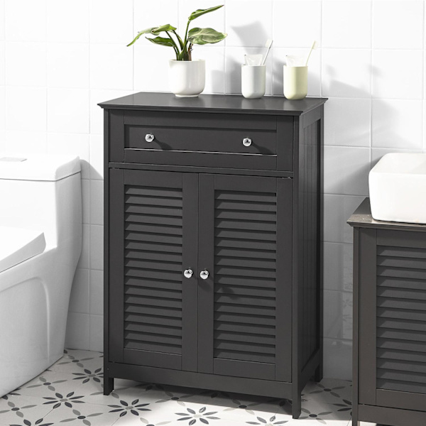SoBuy Badeværelsesskab med jalousilåger og skuffe, FRG238-DG Gray base cabinet