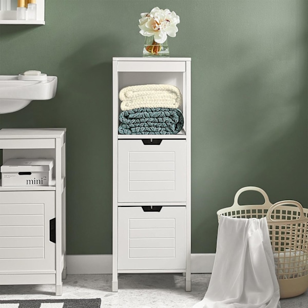 SoBuy Skåp med 2 lådor, Badhylla, Högstomme m hyllplan FRG127-W White Base cabinet