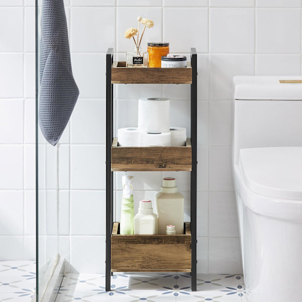 SoBuy Badrumshylla med 3 hyllor, Hörnhylla, FRG226-F brown