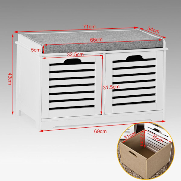 SoBuy leluille Säilytyspenkki Kenkäkaappi FSR23-K-W White Bench with 2 baskets