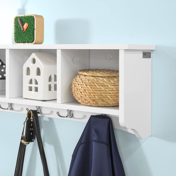 SoBuy Knagerække med 4 vitrinlåger og 5 kroge Væghylde FRG48-L-W  Längd 73 cm
