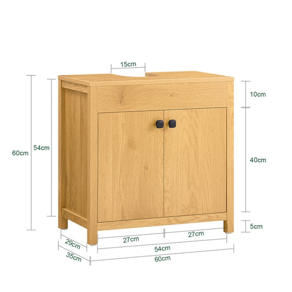 SoBuy Underskab til håndvask Badeværelsesskab 2låger BZR98-SN Light wood color Sink cabinet(on wall)