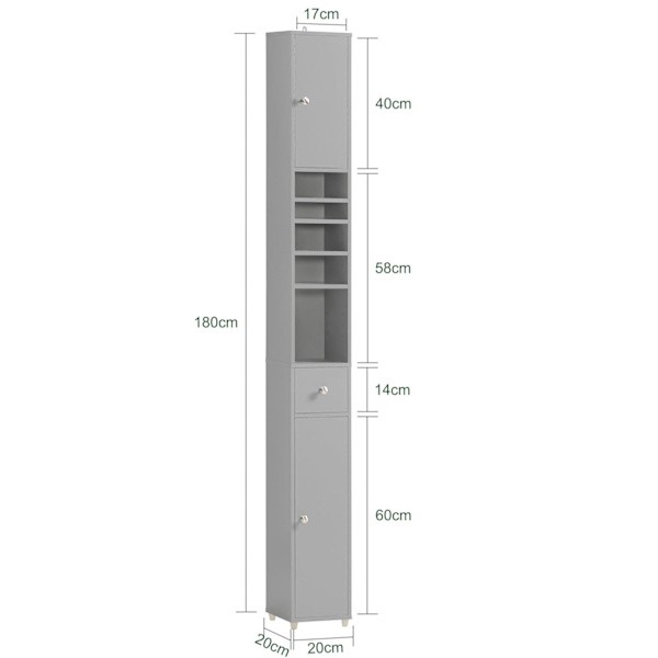 SoBuy Korkea kaappi Kulmahylly Kulmakaappi Kylpyhuone BZR34-HG Grey