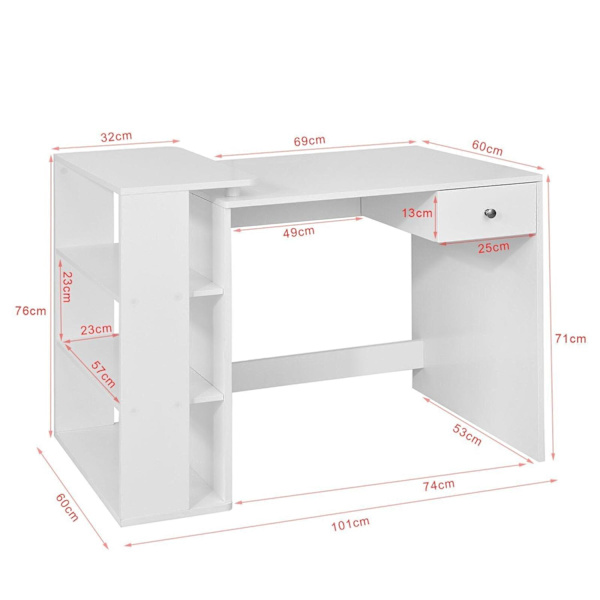 SoBuy Skrivebord med bogreol Computerbord med skuffe FWT35-W White W101 x D60 x H76cm