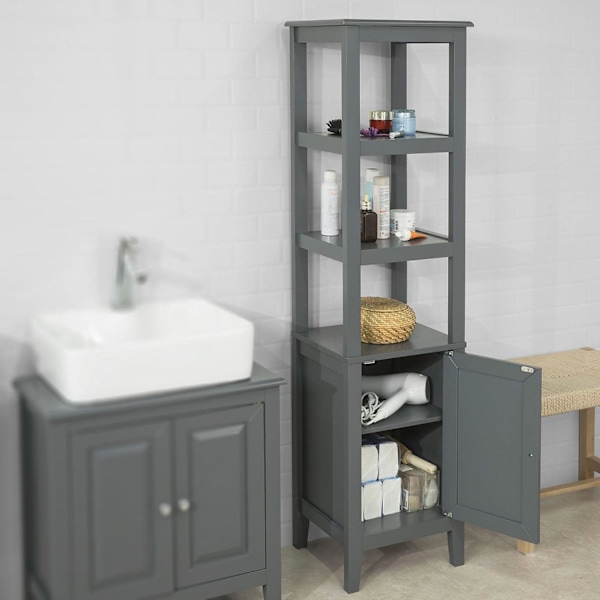 SoBuy, Högskåp med 1 dörr, Badrumsmöbler, FRG205-DG Grey High cabinet