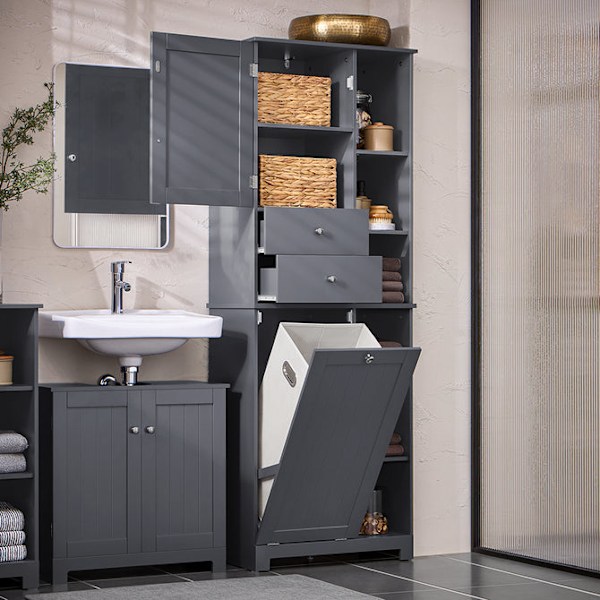 SoBuy kylpyhuone kaappi Pyykkikaappi pyykkikorin BZR104-DG Grey High cabinet
