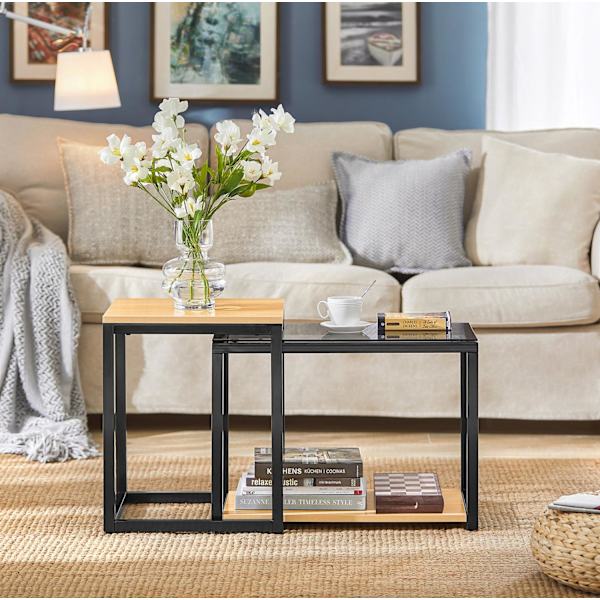 SoBuy Satsbord set om 2,Soffbord,Sidobord Cafébord FBT35-SCH Black