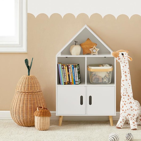 SoBuy Barnhylla Liten bokhylla Organizer leksaker böcker KMB58-W Vit