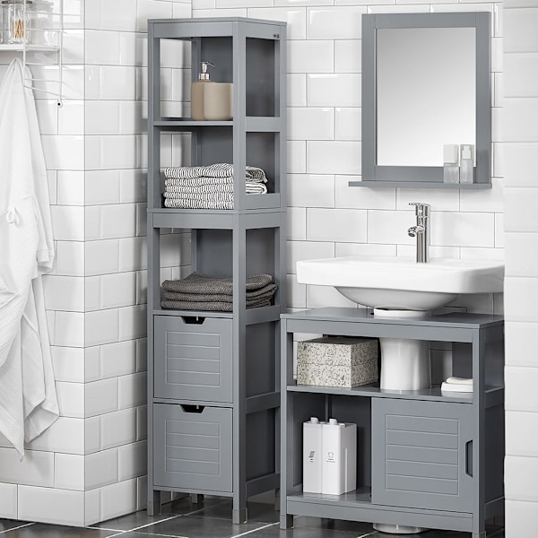 SoBuy Pladsbesparende badeværelsesskab FRG126-SG Grey High cabinet