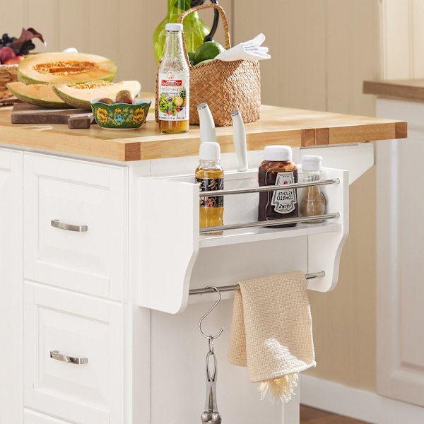 SoBuy Keittiösaareke kaappi ja klaffipöytä FKW41-WN White tabletop in wood