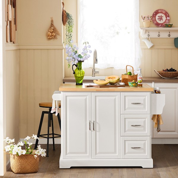SoBuy Keittiösaareke kaappi ja klaffipöytä FKW41-WN White tabletop in wood