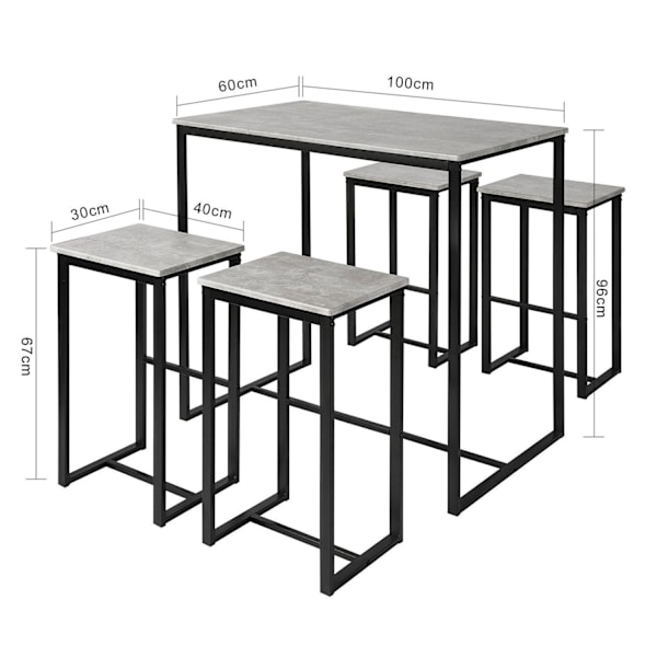 SoBuy Højt barbord med 4 skamler Spisebord Køkkenbord OGT15-HG Gray