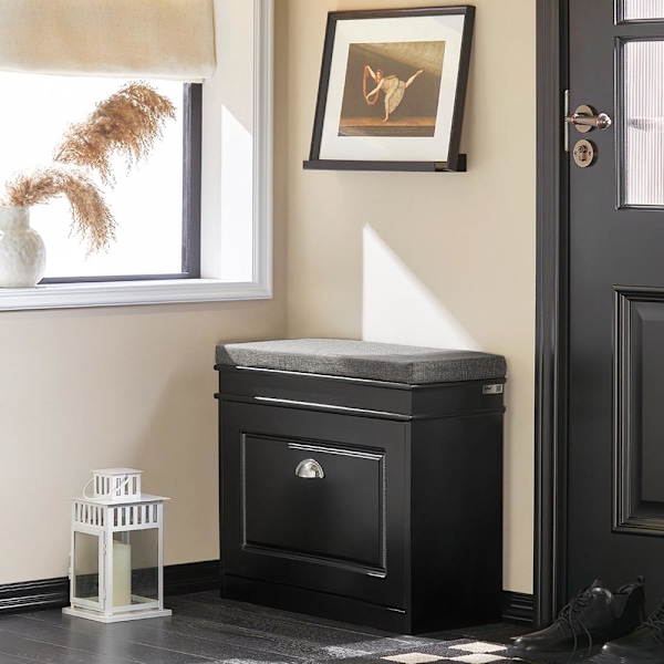 SoBuy Kapea säilytyspenkki Kenkäkaappi Kenkähylly FSR82-K-SCH Black L60*B24*H52cm