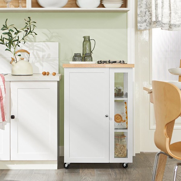 SoBuy Tarjoiluvaunu Keittiökaapi pyörillä Kulmakaappi FKW75-WN White