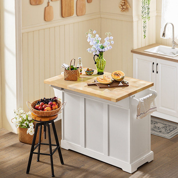 SoBuy Keittiösaareke kaappi ja klaffipöytä FKW41-WN White tabletop in wood