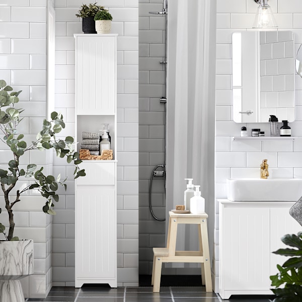 SoBuy Pyykkikaappi Kylpyhuone kaappi Korkea kaappi BZR109-W High cabinet
