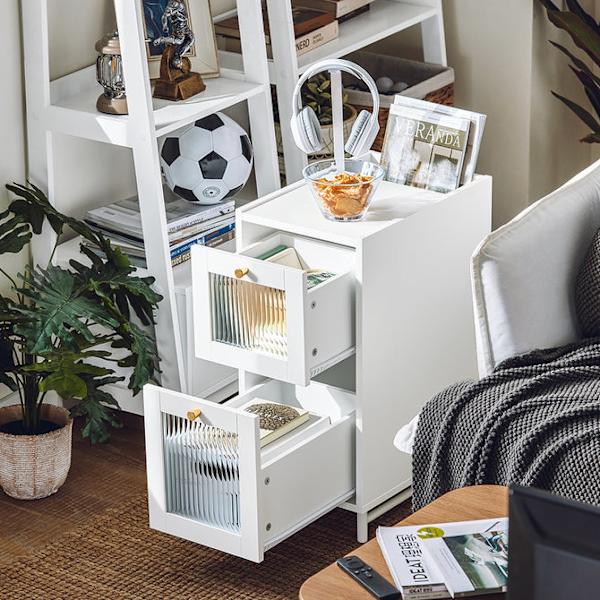 SoBuy Sengebord Cafébord Sofabord med skuffe Sidebord FBT139-W