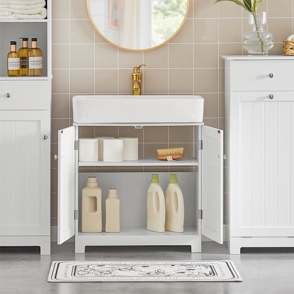 SoBuy Allaskaappi 2 ovea Allaskaluste kylpyhuone kaappi BZR18-W White Sink cabinet(on wall)