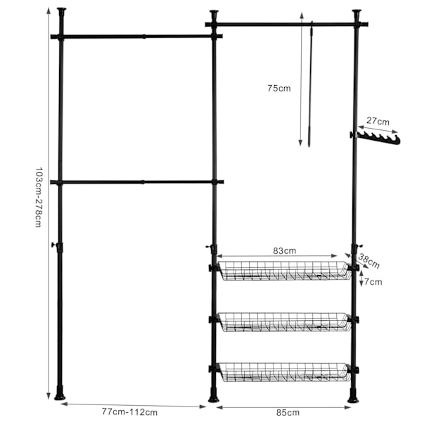 SoBuy Hörngarderob, Klädställning,förvaringsmöbel,FRG34-SCH Black Length 162-197cm