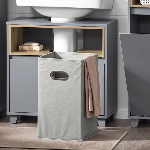 SoBuy Badeværelsesskab med Vasketøjskurv BZR146-DG Gray Laundry basket cabinet