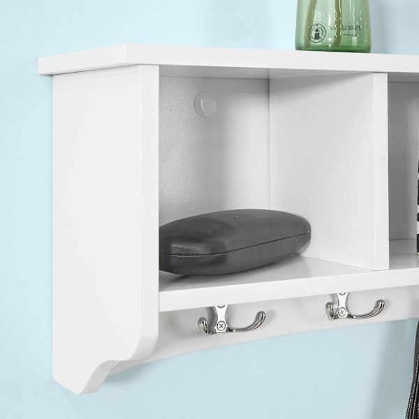 SoBuy Knagerække med 3 vitrinlåger og 4 kroge Væghylde FRG48-W Längd 60 cm