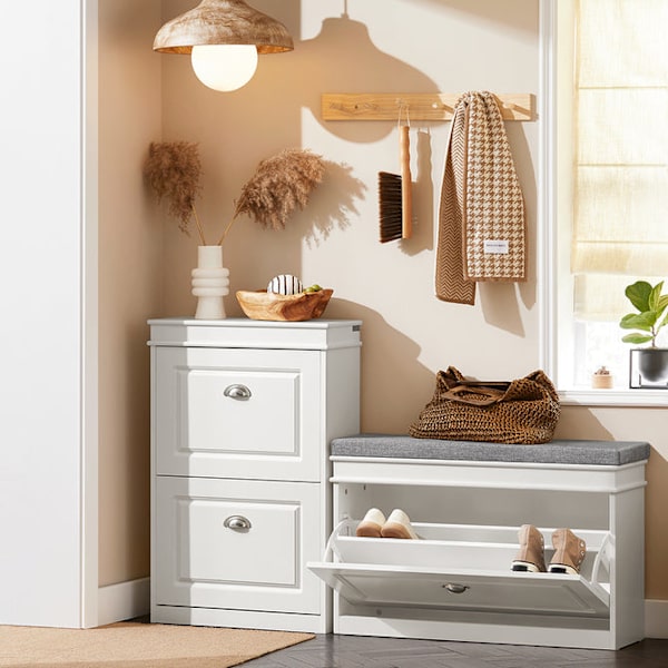 SoBuy Skobænk med hynde og fack Skoskab Skoreol FSR82-L-W White L75*B24*H52cm
